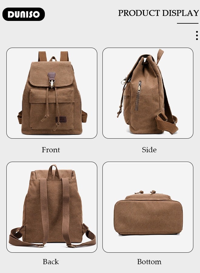 DUNISO Canvas Backpack, Vintage Laptop Backpack for Men, Women, Large Capacity Travel Leather Rucksack Knapsack for Camping, Hiking, School, Work & Daily Live, Lightweight School Bag for Teenagers  - Image 3