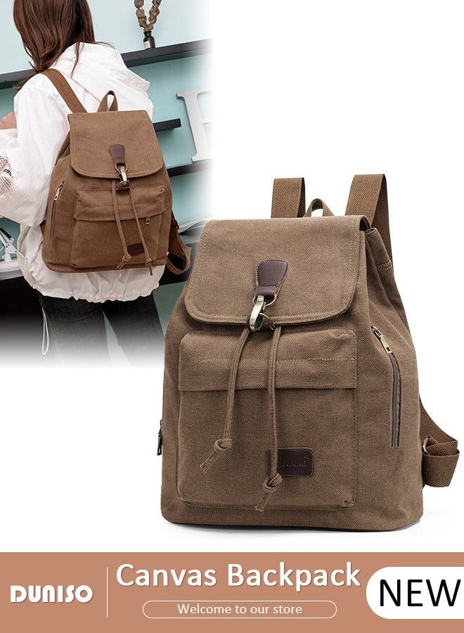 DUNISO Canvas Backpack, Vintage Laptop Backpack for Men, Women, Large Capacity Travel Leather Rucksack Knapsack for Camping, Hiking, School, Work & Daily Live, Lightweight School Bag for Teenagers  - Image 1