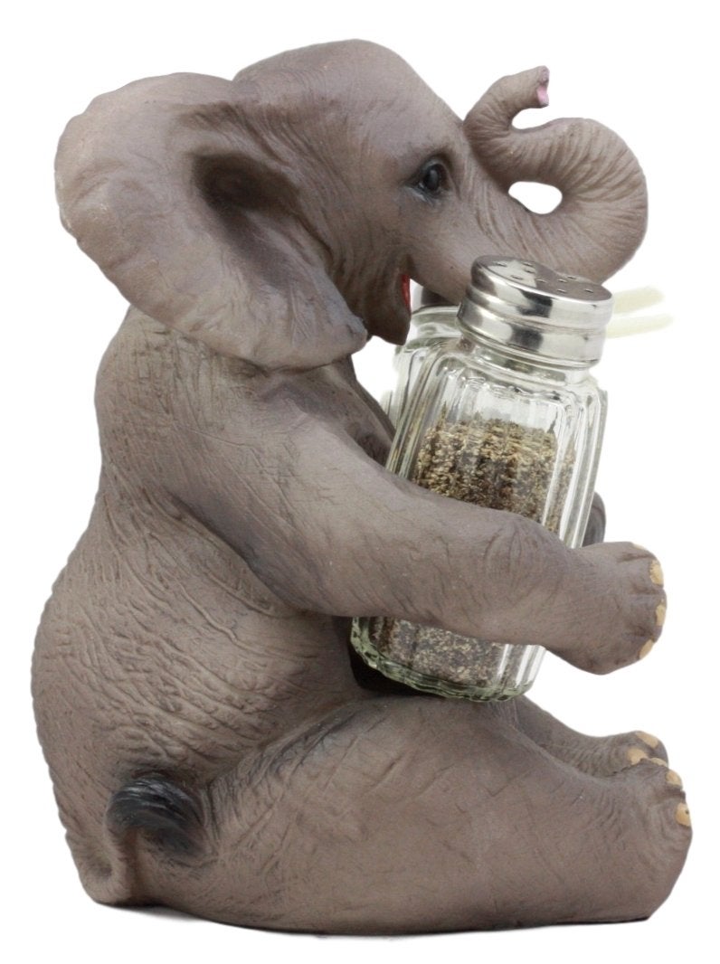 Ebros Gift Safari African Bush Elephant Decorative Glass Salt & Pepper Shakers Holder Figurine Decor 7"H Elephants Kitchen Bar Dining Accent - Image 4