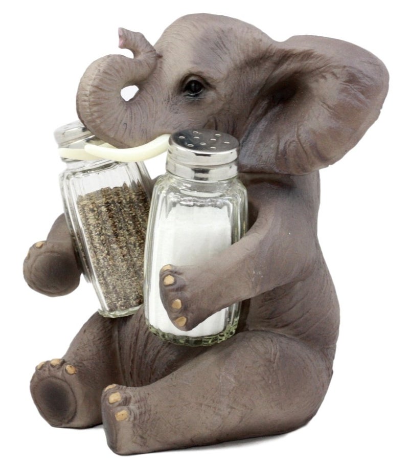Ebros Gift Safari African Bush Elephant Decorative Glass Salt & Pepper Shakers Holder Figurine Decor 7"H Elephants Kitchen Bar Dining Accent - Image 2