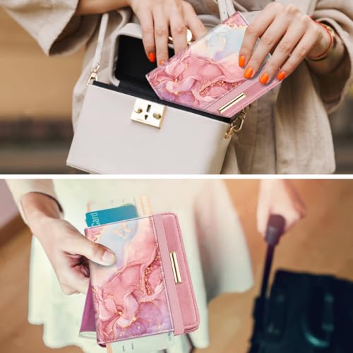 Coco Rossi Passport Holder Cover,Traveling Passport Case Cute Passport Wallet for Women,Red Marble - Image 3
