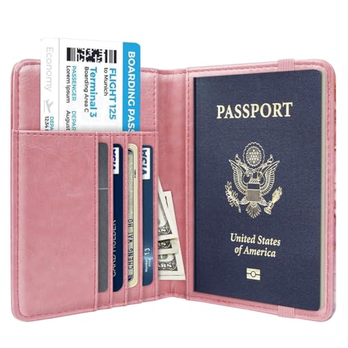 Coco Rossi Passport Holder Cover,Traveling Passport Case Cute Passport Wallet for Women,Red Marble - Image 2