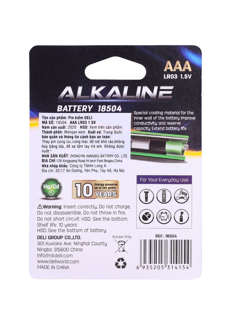 Deli Alkaline AAA Batteries - Pack of 2, 30% Longer Lasting, Mercury-Free, E18504 - Image 2