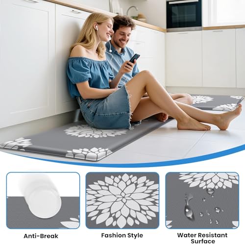 DailyCuddles Kitchen Mats for Floor [2PCS], Soft Anti Fatigue Kitchen Rugs for Home, Water Resistant Cushioned Standing Desk Mats, Non-slip Comfort Mat for Floor, Kitchen, Office, Sink, Laundry (Grey) - Image 5