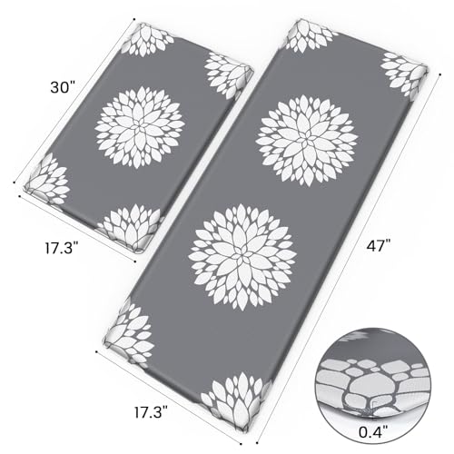 DailyCuddles Kitchen Mats for Floor [2PCS], Soft Anti Fatigue Kitchen Rugs for Home, Water Resistant Cushioned Standing Desk Mats, Non-slip Comfort Mat for Floor, Kitchen, Office, Sink, Laundry (Grey) - Image 2