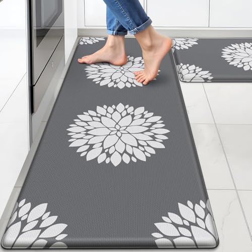DailyCuddles Kitchen Mats for Floor [2PCS], Soft Anti Fatigue Kitchen Rugs for Home, Water Resistant Cushioned Standing Desk Mats, Non-slip Comfort Mat for Floor, Kitchen, Office, Sink, Laundry (Grey) - Image 1