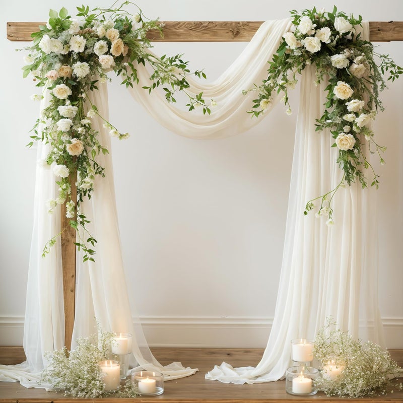 PARTISKY Wedding Arch Draping Fabric, 1 Panel 18FT Beige Sheer Backdrop Curtain Chiffon Fabric Drapery Voile Scarf Draping Panels for Wedding Archway Ceremony Curtain Valance Party Decoration - Image 4