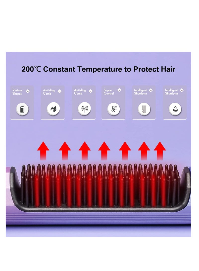 SOLARAE Portable Cordless Hair Straightening Brush, with 3 Levels Temperature Auto-Off Anti-Scald Function, Travel Curler Styler, USB C or TypeC Rechargeable Electric Wireless Hair Straightener Comb - Image 3