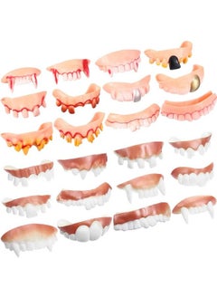 Fake Teeth Vampire Teeth Gnarly Teeth Gag Teeth Ugly Teeth Joke Teeth Denture Funny Teeth Costume For April Fool‘S Day Party Favors 24 Pieces (Blood Style Classic Style)