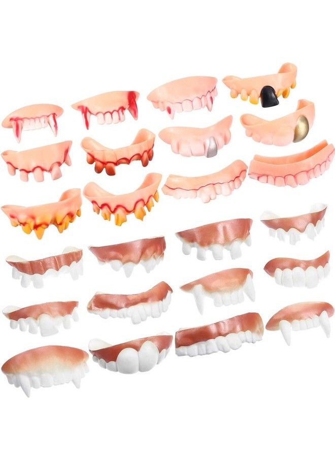 BOAO - Fake Teeth Vampire Teeth Gnarly Teeth Gag Teeth Ugly Teeth Joke Teeth Denture Funny Teeth Costume For April Fool‘S Day Party Favors 24 Pieces (Blood Style Classic Style) - Image 1
