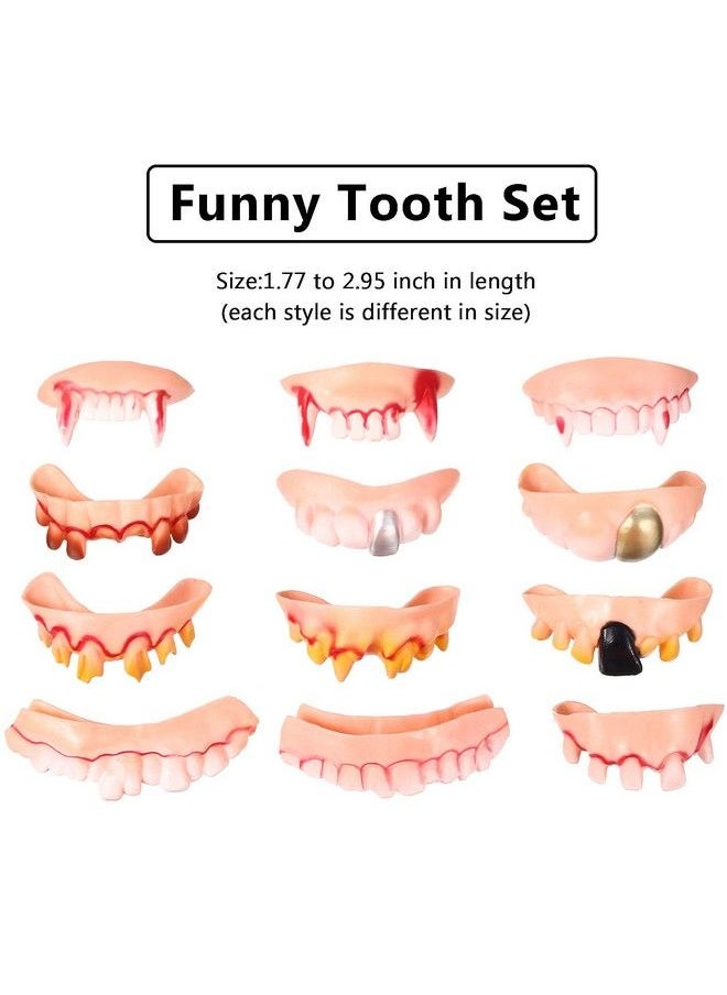 BOAO - Fake Teeth Vampire Teeth Gnarly Teeth Gag Teeth Ugly Teeth Joke Teeth Denture Funny Teeth Costume For April Fool‘S Day Party Favors 24 Pieces (Blood Style Classic Style) - Image 1