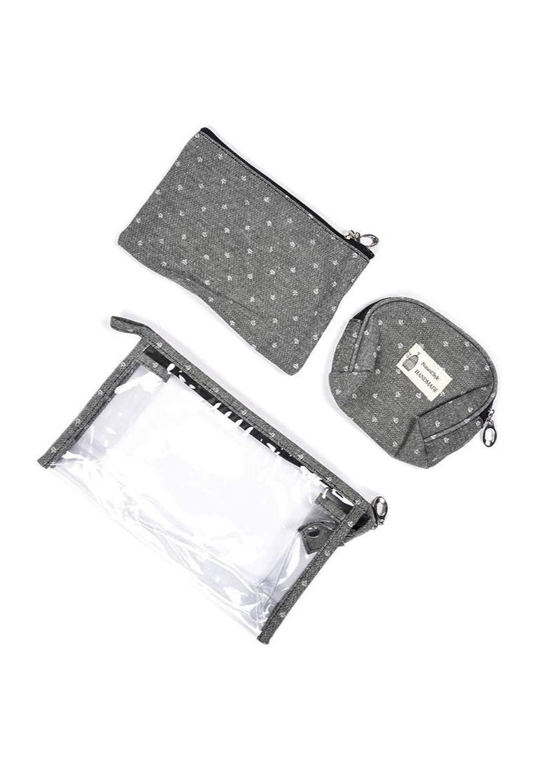 ORiTi ORiTi Cosmetic Bags Clear Makeup Pouch Bags Toiletry Bag Set of 3 Different Sizes ,Portable Zipper Cute Cosmetic Travel Bag Makeup Brush Bag Pouch for Women Girls (01-Grey)  - Image 4