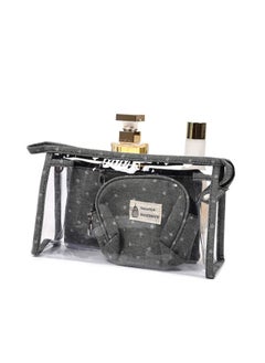 ORiTi ORiTi Cosmetic Bags Clear Makeup Pouch Bags Toiletry Bag Set of 3 Different Sizes ,Portable Zipper Cute Cosmetic Travel Bag Makeup Brush Bag Pouch for Women Girls (01-Grey)  - Image 2