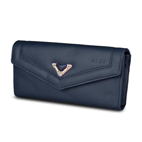 ALSU Women's Hand Wallet Purse Clutch | Phone Pocket | Coin Pocket | 4 Card Slots (Blue) - Image 1
