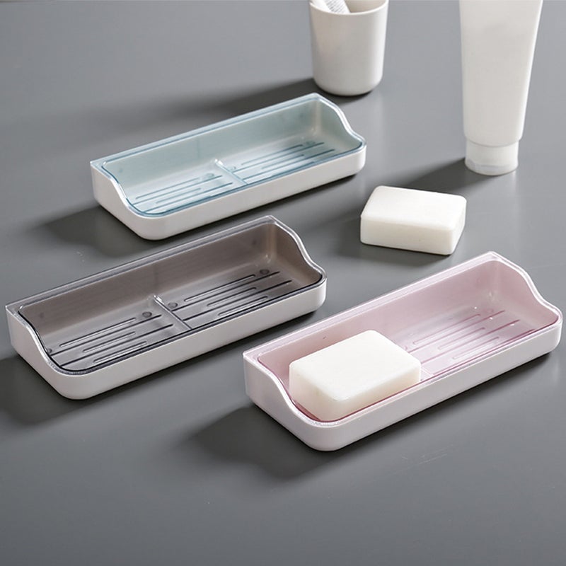 1Pc Wall Mounted Soap Dish Double Layer Soap Box Soap Draining Dish Wall Hanger - Image 3