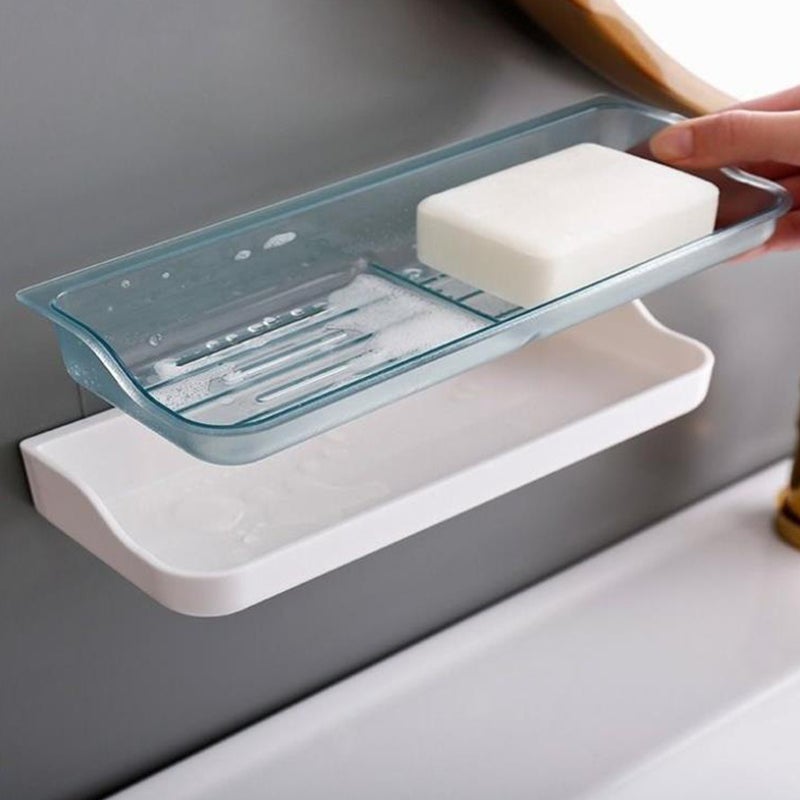 1Pc Wall Mounted Soap Dish Double Layer Soap Box Soap Draining Dish Wall Hanger - Image 1