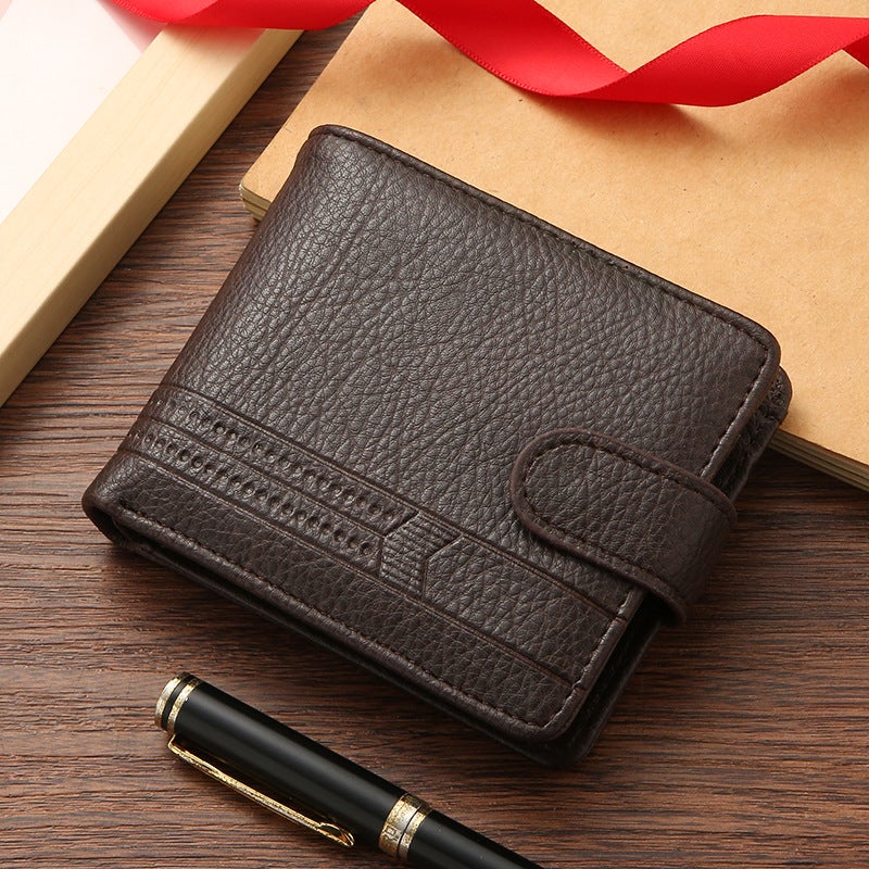 Mens PU Leather Wallet Short Style Zipper Clasp Coin Purse Coffee 