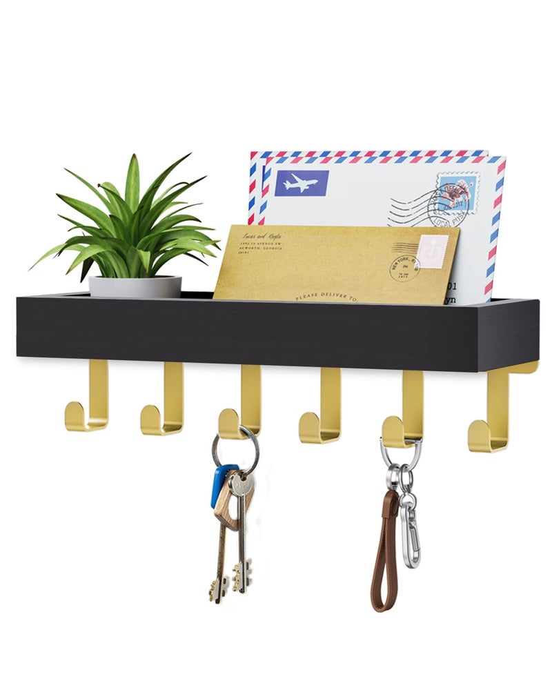 ROPALINS Key Holder Wall Mount Adhesive Magnetic - Hanging Key Hooks with Tray for Wallet House Accessories - Keys Hanger Rack with Shelf for Camper Entryway Door Home Living Room Decor Black Gold - Image 1