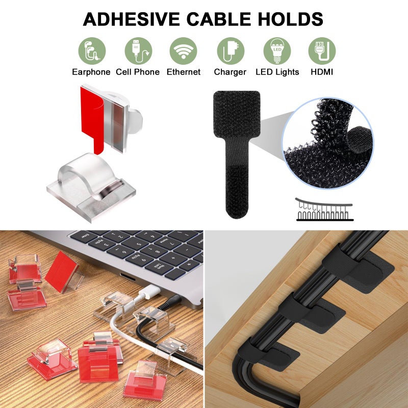 OneLeaf 48Pcs Silicone Cable Ties, Elastic Cord Ties for Cable Organizer, Reusable Wire Management, Cord Organizer Essentials, Multipurpose Cable Management for Travel/Portable/Office/Home Desk - Image 5