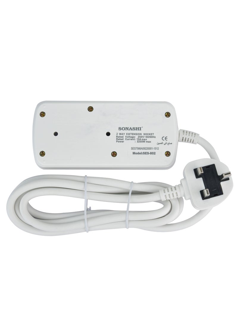 SONASHI - 2Way Extension Socket with Individual Switches and Indicator Light  Over Current Protection Feature  Universal Socket for Home Appliances SES-802 - Image 1