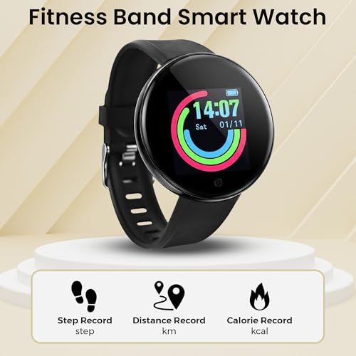 Bouncefit M I D18 Round Fitness Band Smart Watch for Men, Women, Boys, Girls, Kids – Single Touch Interface, Water Resistant, Workout Modes, Quick Charge Sports Smartwatch – Black (GG) - Image 2