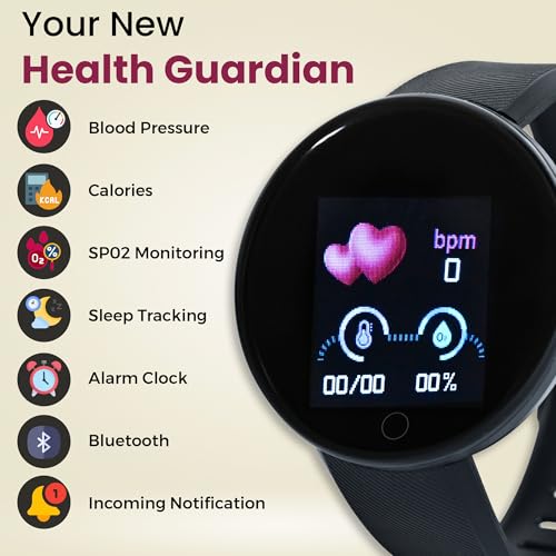 Bouncefit M I D18 Round Fitness Band Smart Watch for Men, Women, Boys, Girls, Kids – Single Touch Interface, Water Resistant, Workout Modes, Quick Charge Sports Smartwatch – Black (GG) - Image 3