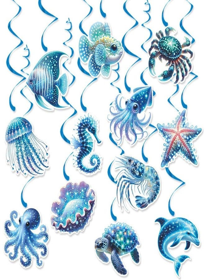 Oiuyamn Sea Animals Birthday Decorations, Fish Hanging Swirls Deco for Under The Sea, Ocean Theme Party Supplies & Party Decorations Streamers, Kids Marine Life Party Decor - Image 1