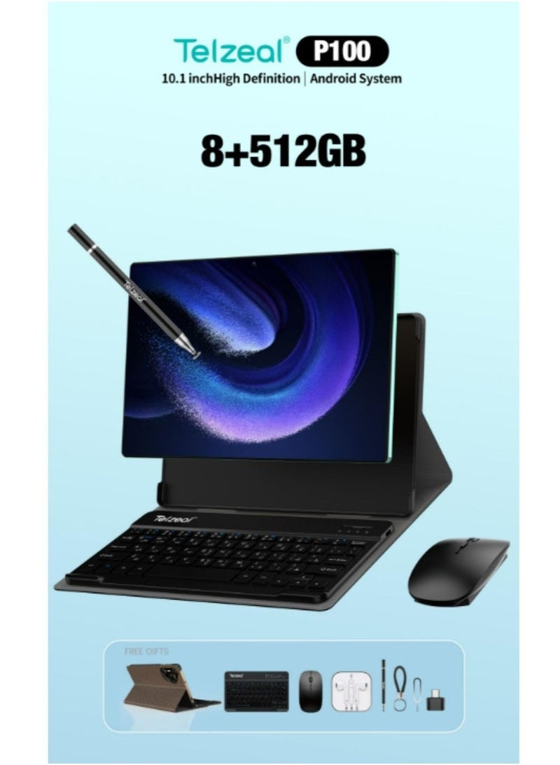 Telzeal P100 Android 13 Tablet – 10.1-Inch HD Display, 8GB RAM + 512GB Storage, Dual SIM + 5G WiFi, Octa-Core Processor, 8000mAh Battery, Includes Wireless Keyboard & Mouse, Front & Rear Cameras, Green Color – Ideal for Work, Study, Streaming & Travel - Image 4