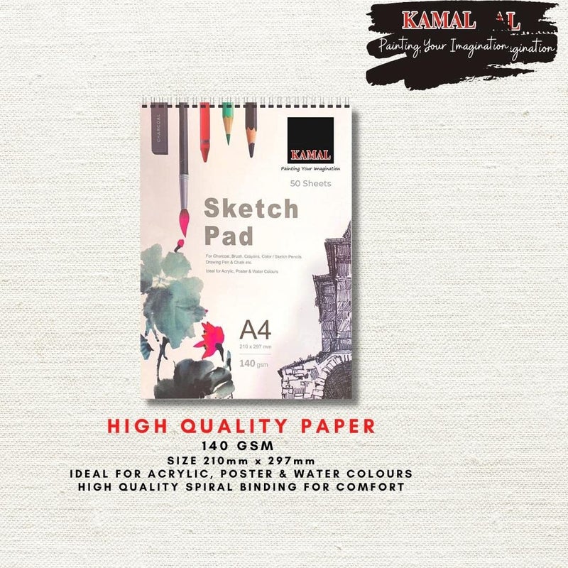 KAMAL Combo of Filbert White Brown and Dagger Paint Brush Set of 6 with A4 Sketch Pad 120LB/140GSM 50 Sheets - Image 3