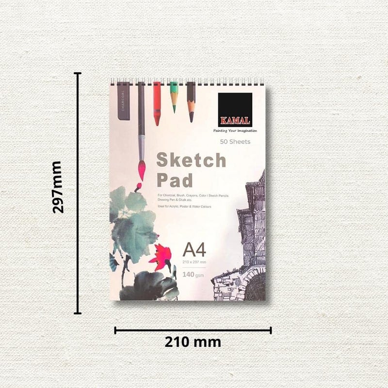 KAMAL Combo of Filbert White Brown and Dagger Paint Brush Set of 6 with A4 Sketch Pad 120LB/140GSM 50 Sheets - Image 5
