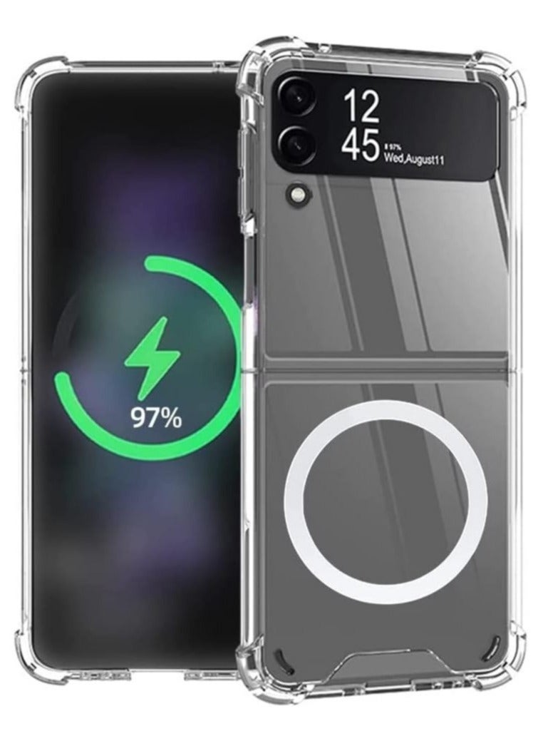 Samsung Galaxy Z Flip 4 magsafe Clear Case, With Magnetic and Support Wireless Charger, Transparent Shockproof and Drop-Proof Hard PC Phone Cover for Galaxy Z Flip 4