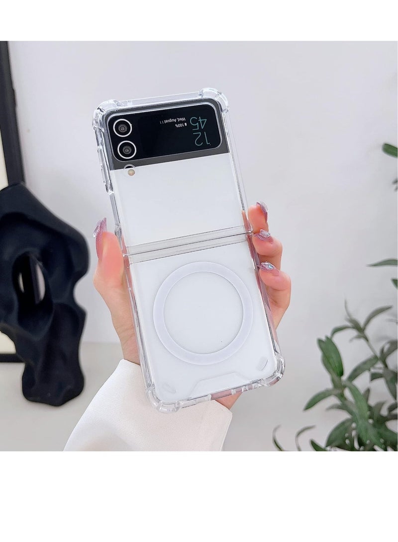 Samsung Galaxy Z Flip 4 magsafe Clear Case, With Magnetic and Support Wireless Charger, Transparent Shockproof and Drop-Proof Hard PC Phone Cover for Galaxy Z Flip 4