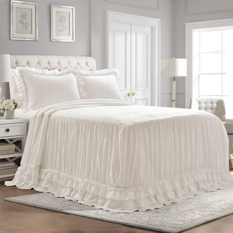 Lush Decor Lush Decor Ella Vintage Chic Ruffle Lace Bedspread White Farmhouse Style Lightweight 3 Piece Set King 