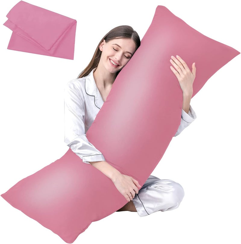 DOWNCOOL Luxury Full Body Pillow Insert with Fiber Cover - Ultra Soft Body Pillow for Sleeping - Breathable Long Bed Pillow Insert, 20"x54"(Pink, with Cover) - Image 1