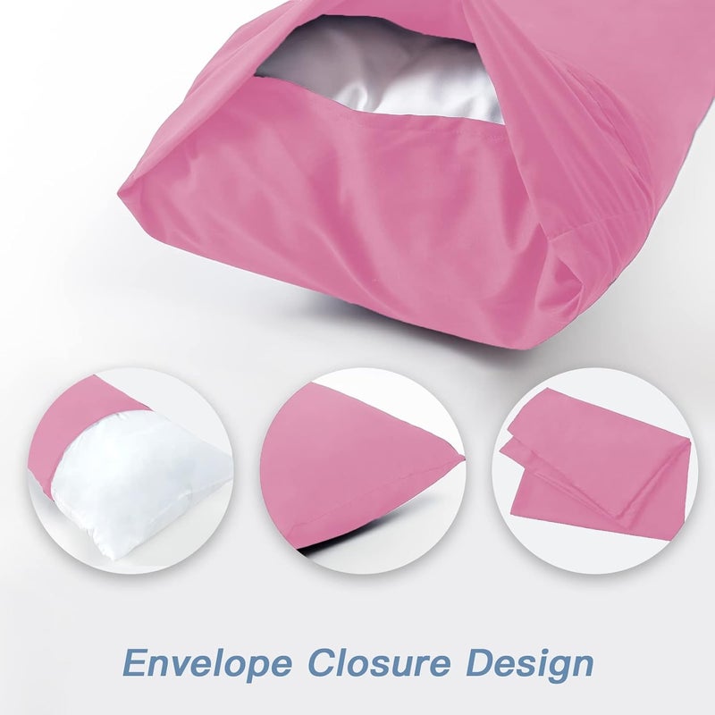 DOWNCOOL Luxury Full Body Pillow Insert with Fiber Cover - Ultra Soft Body Pillow for Sleeping - Breathable Long Bed Pillow Insert, 20"x54"(Pink, with Cover) - Image 5