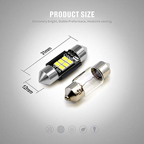 SIR IUS LED SIRIUSLED Super Bright 3020 Chipset Canbus Error Free LED Festoon Bulbs for Car Interior Lights License Plate Dome 1.25” 31MM Festoon 3175 DE3175 6000K White Pack of 2 - Image 4