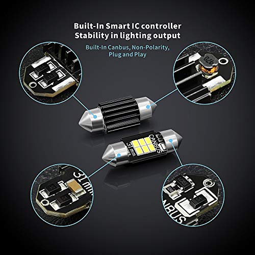 SIR IUS LED SIRIUSLED Super Bright 3020 Chipset Canbus Error Free LED Festoon Bulbs for Car Interior Lights License Plate Dome 1.25” 31MM Festoon 3175 DE3175 6000K White Pack of 2 - Image 5
