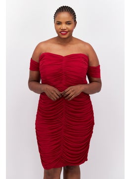 Women Plus Size Textured Casual Bodycon Dress, Burgundy