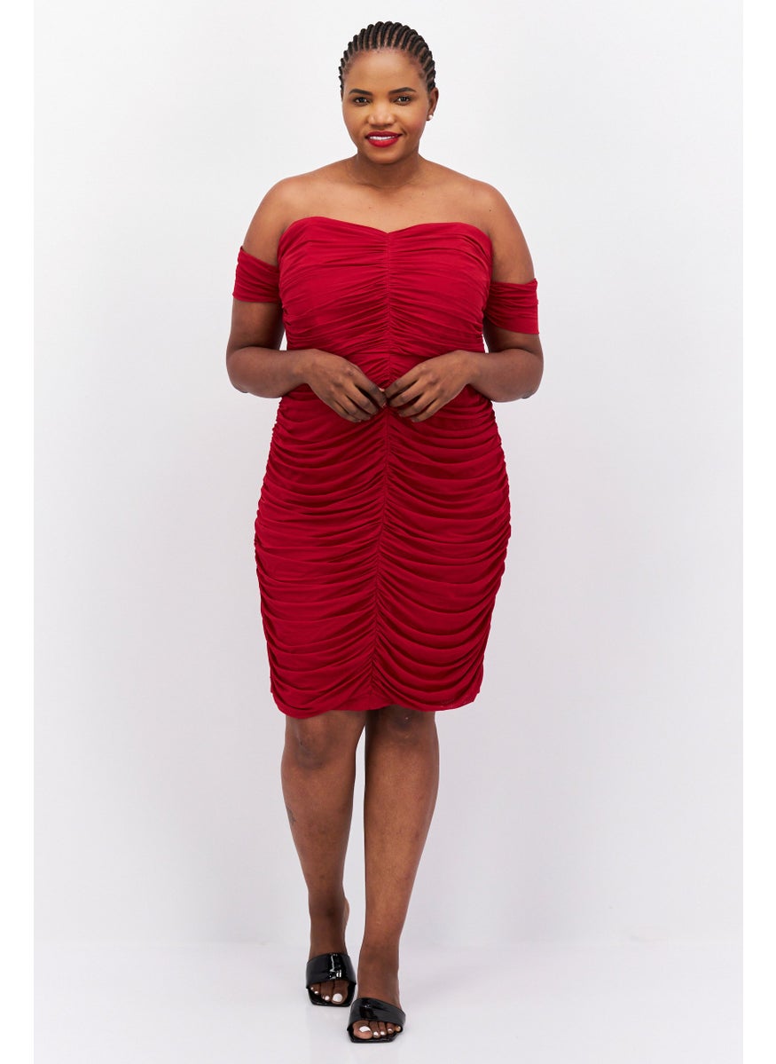Jaded Rose - Women Plus Size Textured Casual Bodycon Dress, Burgundy - Image 1