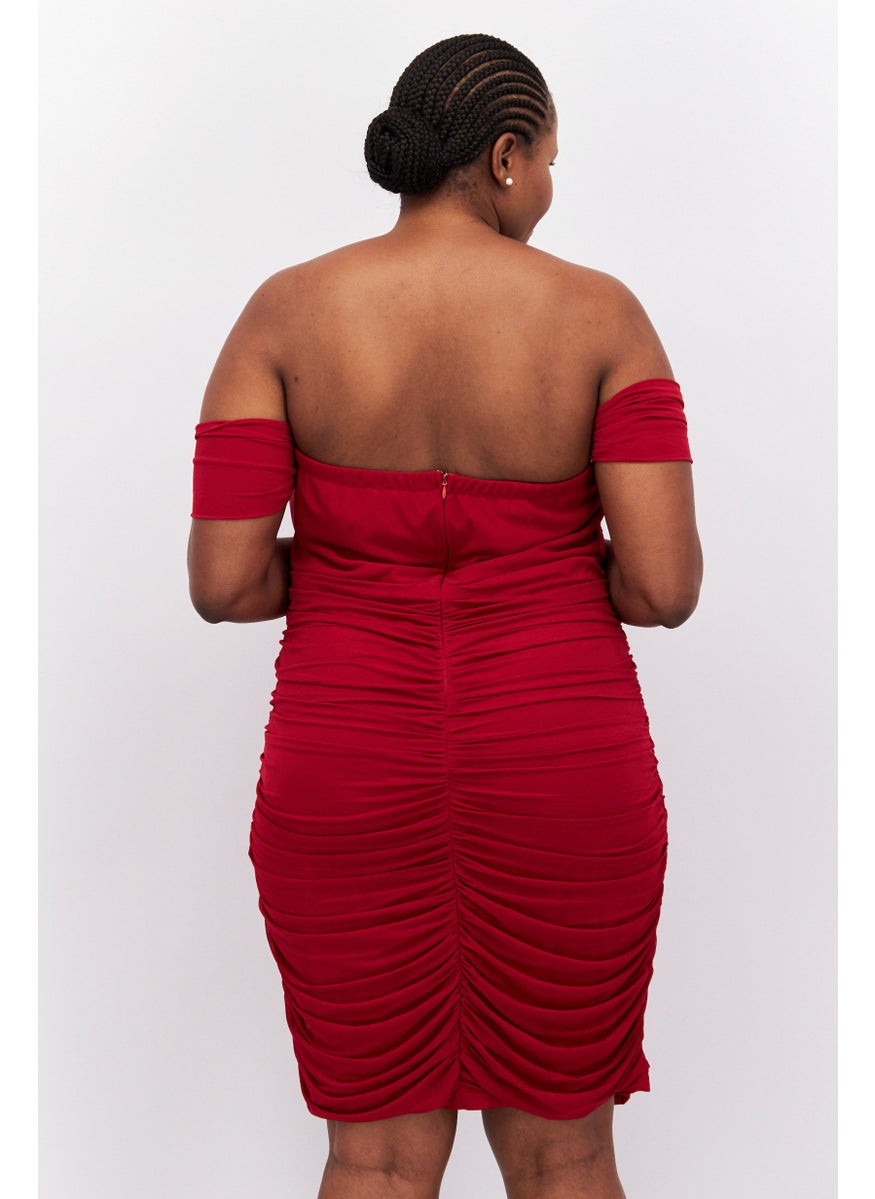 Jaded Rose - Women Plus Size Textured Casual Bodycon Dress, Burgundy - Image 1