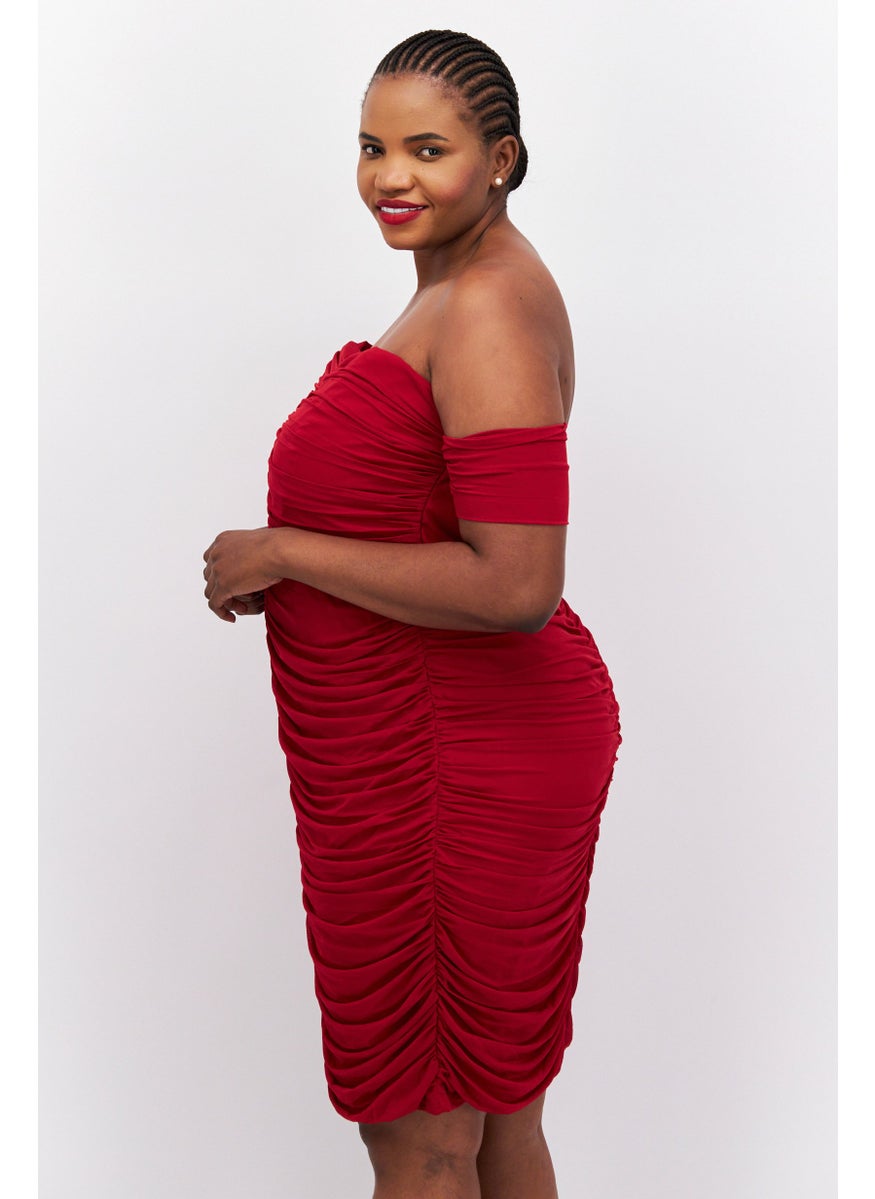Jaded Rose - Women Plus Size Textured Casual Bodycon Dress, Burgundy - Image 1