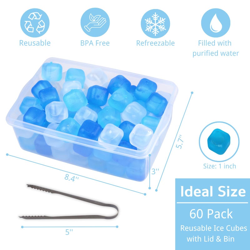 BYTTME Reusable Ice Cube With Lid & Bin  60 Pack Plastic Ice Cubes For Drinks Bpa Free  Refreezable Square Ice Cubes For Water Bottles  Whiskey  Vodka  Coffee  Cocktails  Beer Or Wine - Image 3