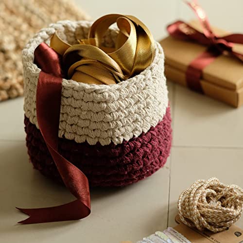 ATMAH Plum Yum Hand Woven Natural Cotton Planter, Storage and Decor Basket(Small-15cm x 15cm) - Image 1