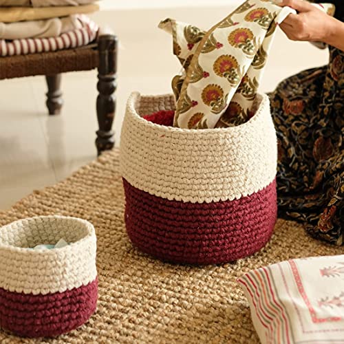 ATMAH Plum Yum Hand Woven Natural Cotton Planter, Storage and Decor Basket(Small-15cm x 15cm) - Image 2