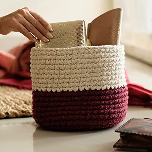 ATMAH Plum Yum Hand Woven Natural Cotton Planter, Storage and Decor Basket(Small-15cm x 15cm) - Image 3