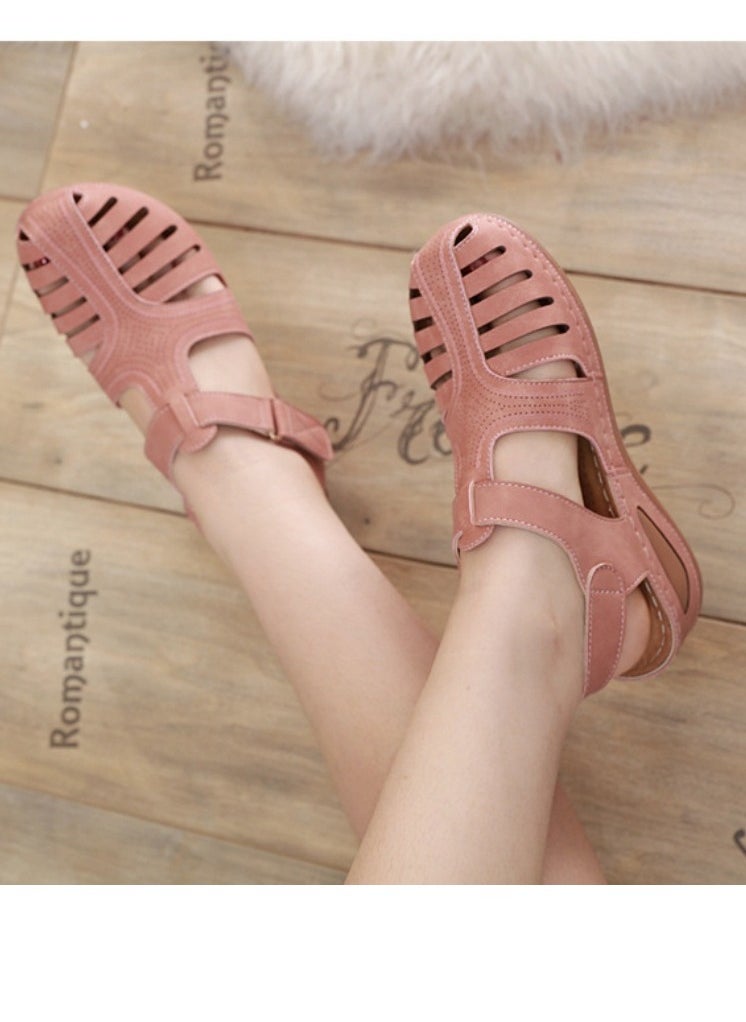 Loquat Retro Summer Sandals Women's Wedge Toe Sandals  Pink  - Image 1