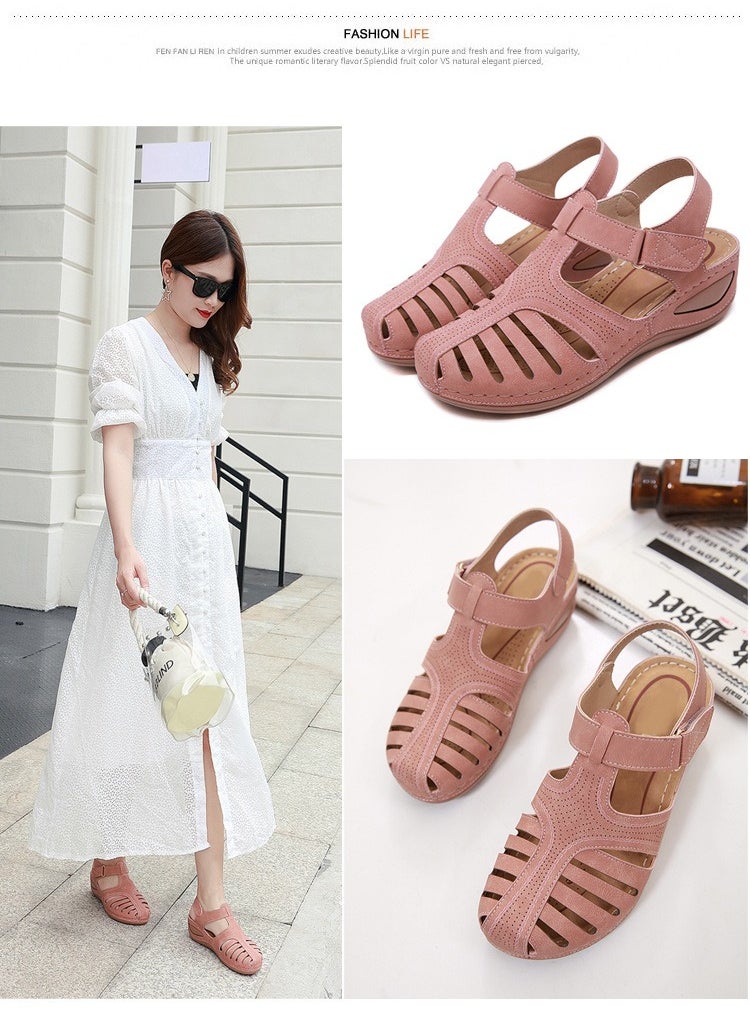 Loquat Retro Summer Sandals Women's Wedge Toe Sandals  Pink  - Image 3