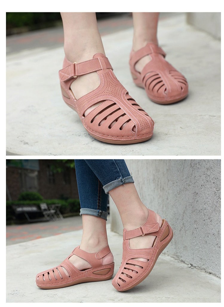 Loquat Retro Summer Sandals Women's Wedge Toe Sandals  Pink  - Image 2