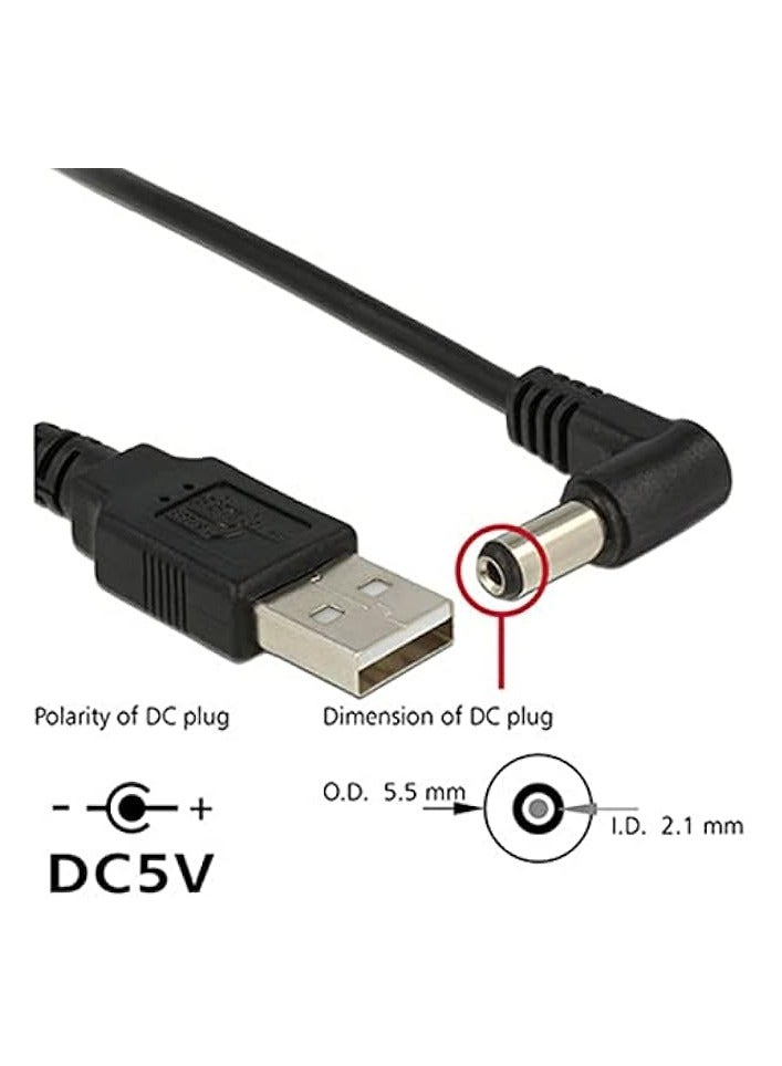 erorex USB 2.0 A Type Male to Right Angled 90 Degree 5.5 x 2.1mm DC 5V Power Plug Barrel Connector Charge Cable 80cm - Image 2