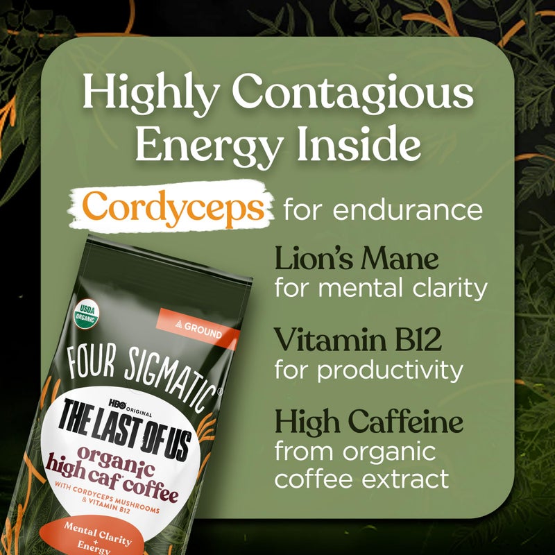 Four Sigmatic Focus Max High Caffeine Cordyceps Coffee | Organic Dark Roast High Caffeine Ground Coffee with Cordyceps, Lion's Mane and B12 | Energy Booster Without the Jitters | 10oz Bag - Image 4